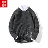 BQODQO Gray Knitted Autumn Winter Men's Sweater O-Neck Solid Color Turtleneck Youth Clothing Trend Slim Long Sleeve Pullover New