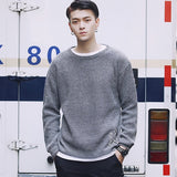 BQODQO Gray Knitted Autumn Winter Men's Sweater O-Neck Solid Color Turtleneck Youth Clothing Trend Slim Long Sleeve Pullover New