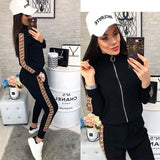 2019 Spring Women Sport Suits Fashion Printed Running Sets Sweat Pants Female Jogging Suit Tracksuit Hooded Sweatshirt