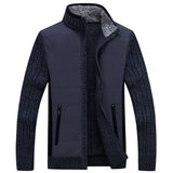 Autumn Winter Sweater Men Patchwork Windbreaker Thick Warm Fleece Cardigan Men Stand Collar Wool Liner Mens Sweaters