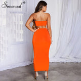 Simenual Sexy Party Matching Set Women Fashion Sleeveless 2 Piece Outfits Neon Color Strapless Top And Skirt Sets 2019 Summer